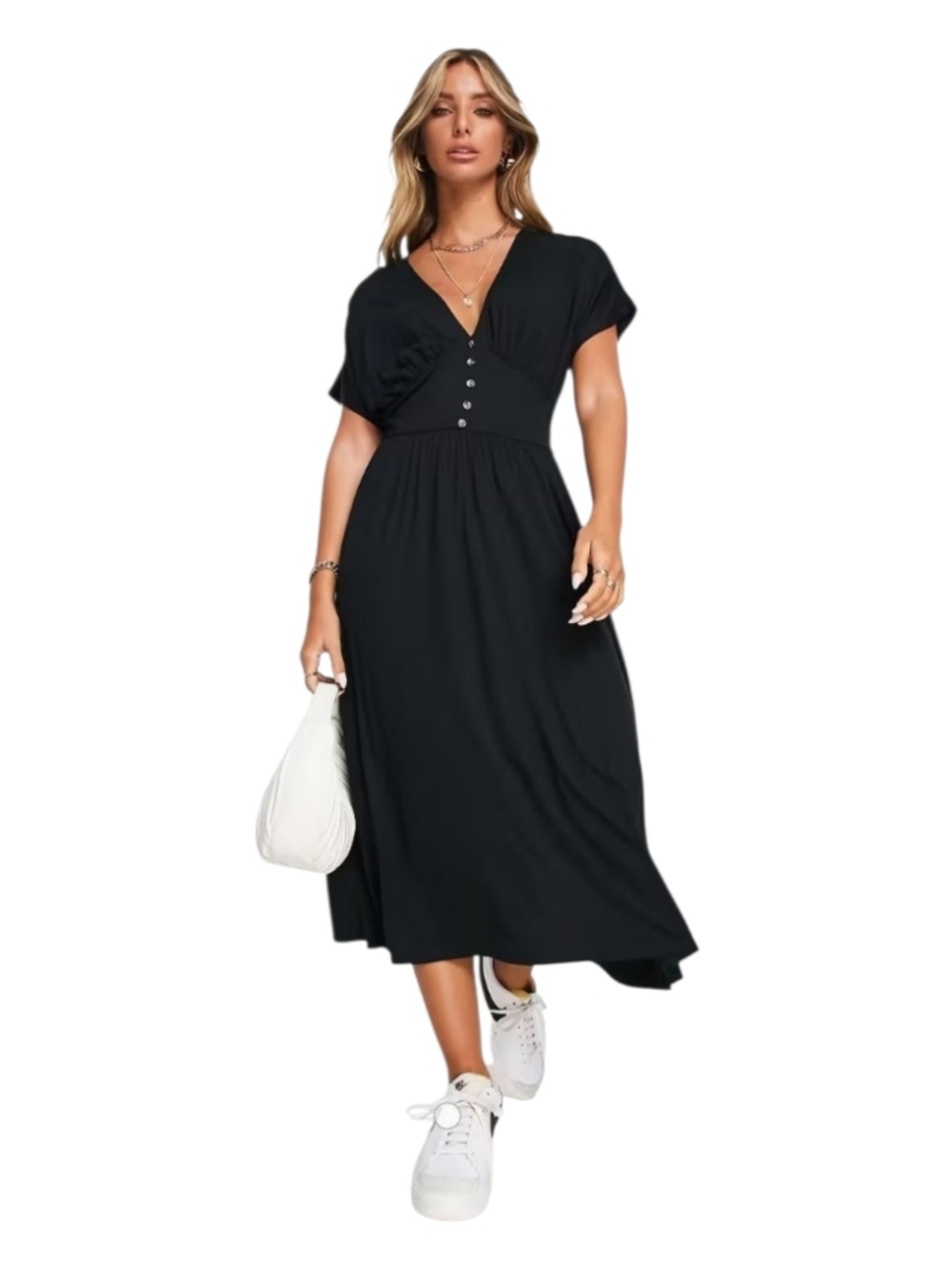 ASOS design waisted midi tea dress with buttons in black size 2